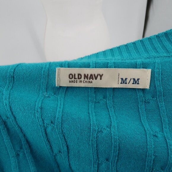 Old Navy Teal Cable Knit Style V-Neck Sweater Medium - Picture 2 of 8